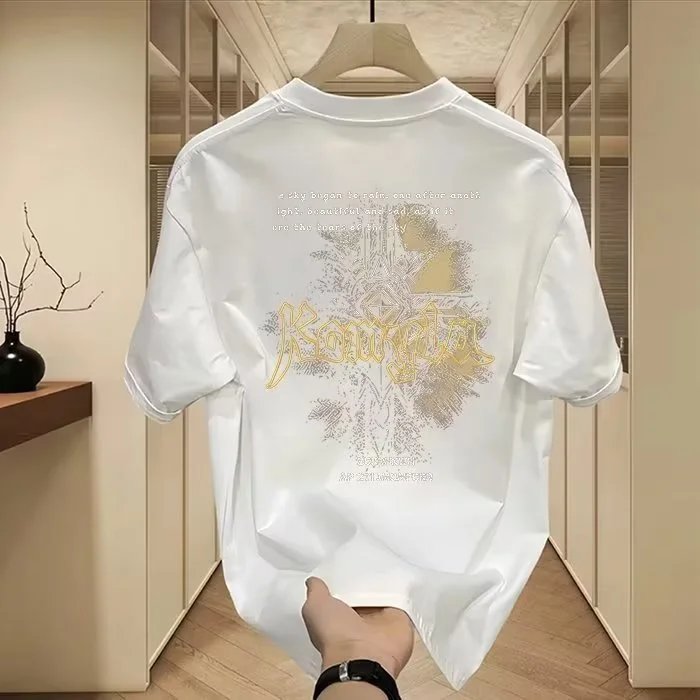 Black Cotton T-Shirt Gold Gothic Lettering Streetwear