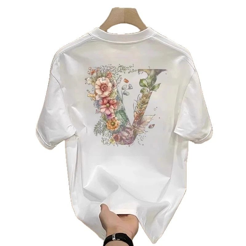 Black Floral V-Print Oversized T-Shirt
