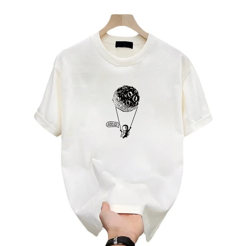 Cotton T-Shirt White Graphic Print Casual