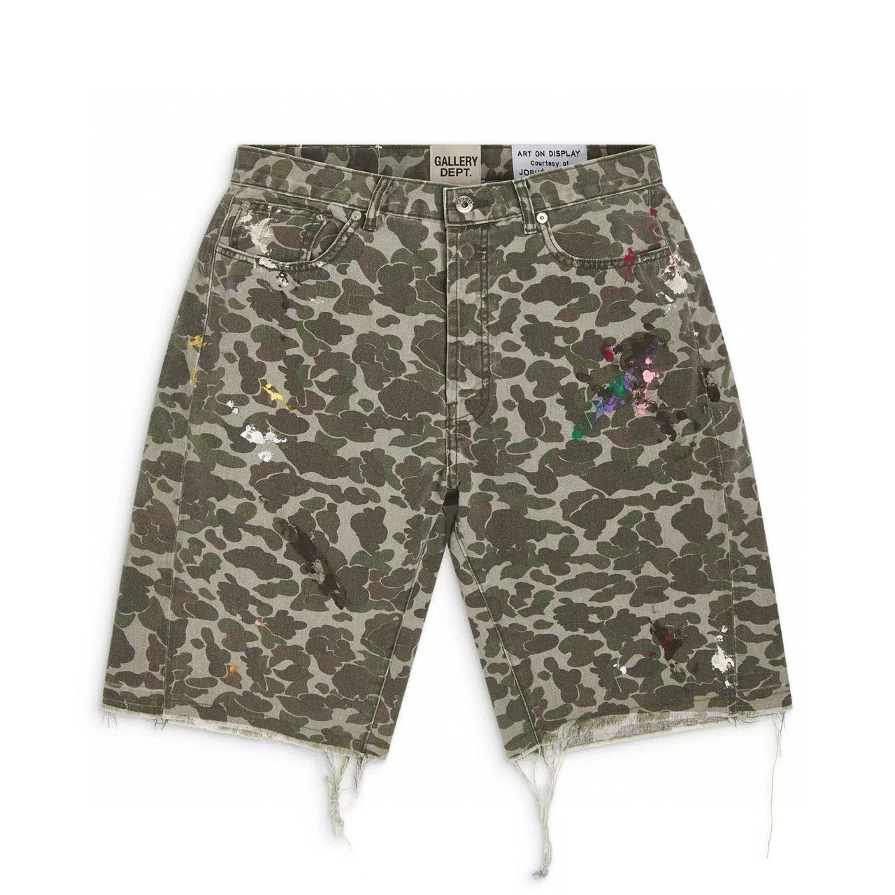 Gallery Dept. Camo Print Olive Green Distressed Denim Shorts