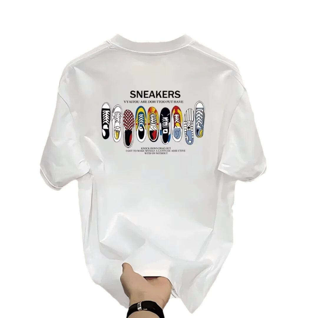 Black Graphic Print Sneakers Motif Oversized T-Shirt