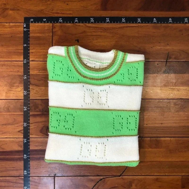 Knit Sweater Green White Striped Casual