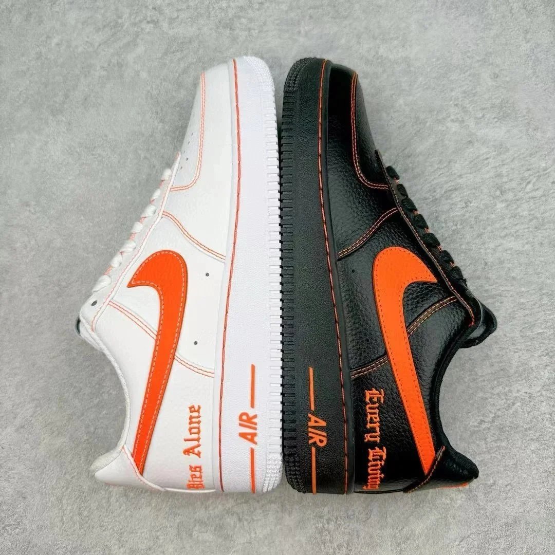 Nike Air Force 1 White And Black Orange Stitched Low Top Sneakers