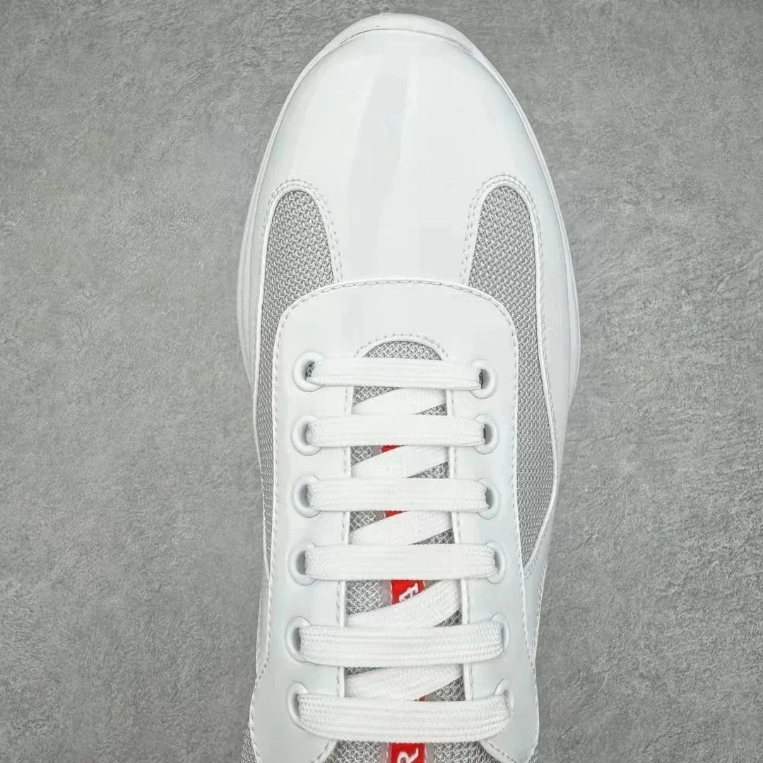 Prada Linea Rossa Black Silver Mesh Patent Leather Casual Sneakers