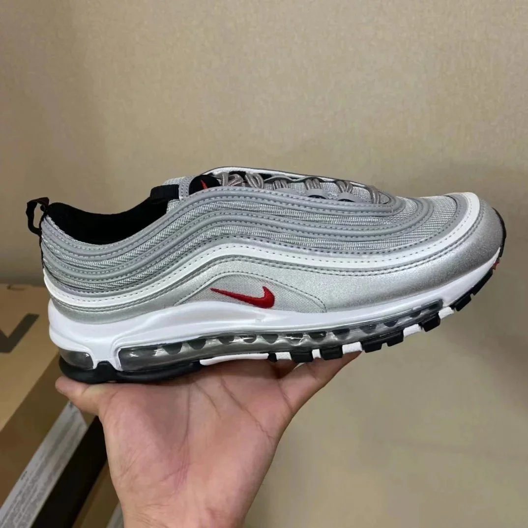 Nike Air Max 97 Silver Metallic Red Casual Sneakers
