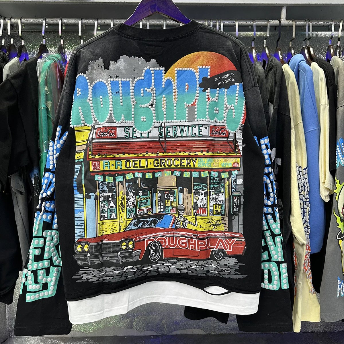 Rough Play Graphic Print Black Oversized Streetwear T-Shirt