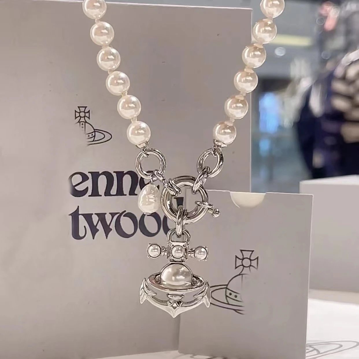 Vivienne Westwood Pearl Orb Silver Punk Necklace