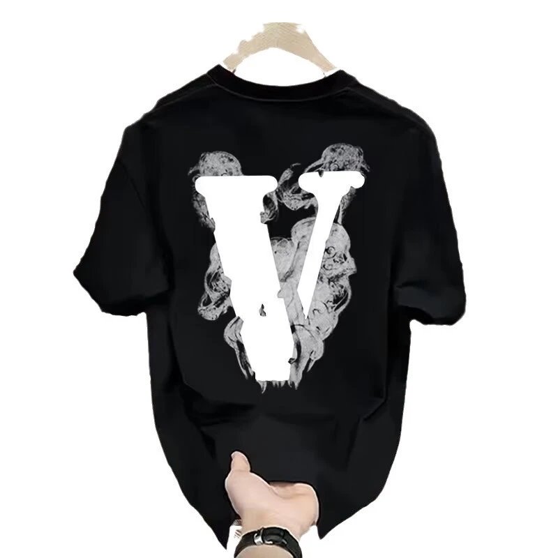 Black Graphic Print V Logo Oversized T-Shirt
