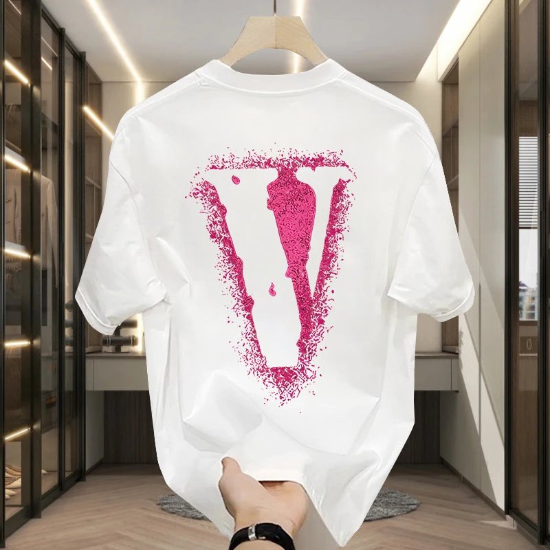 White Graphic Print V Logo Oversized T-Shirt