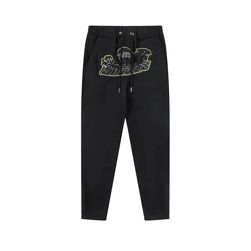 Black Hoodie And Jogger Set With Yellow Outline Graphic Logo