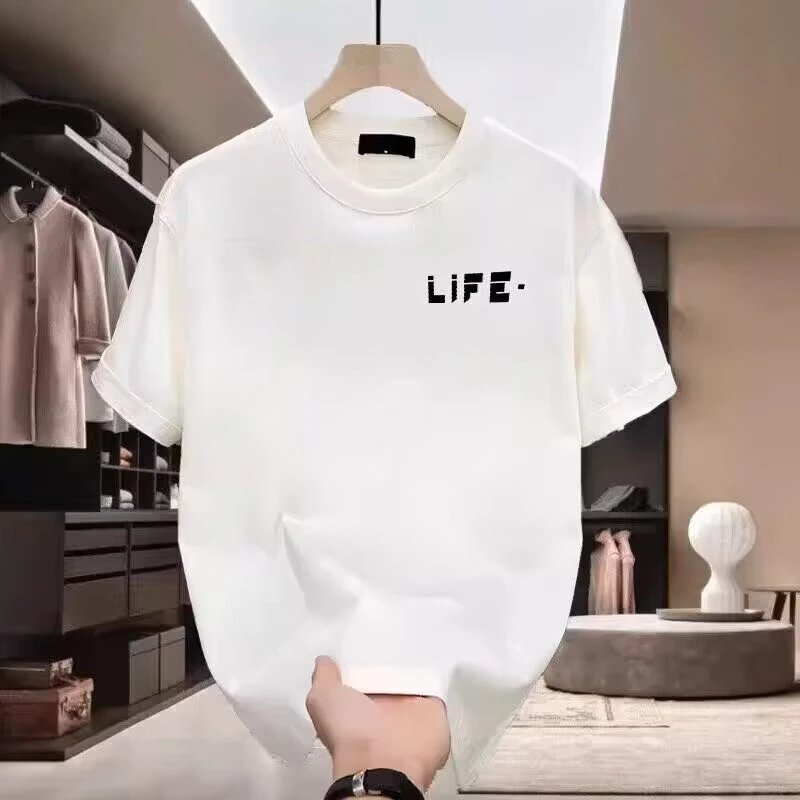 Black Cotton T-Shirt with Pixelated LIFE Graphic Casual Style