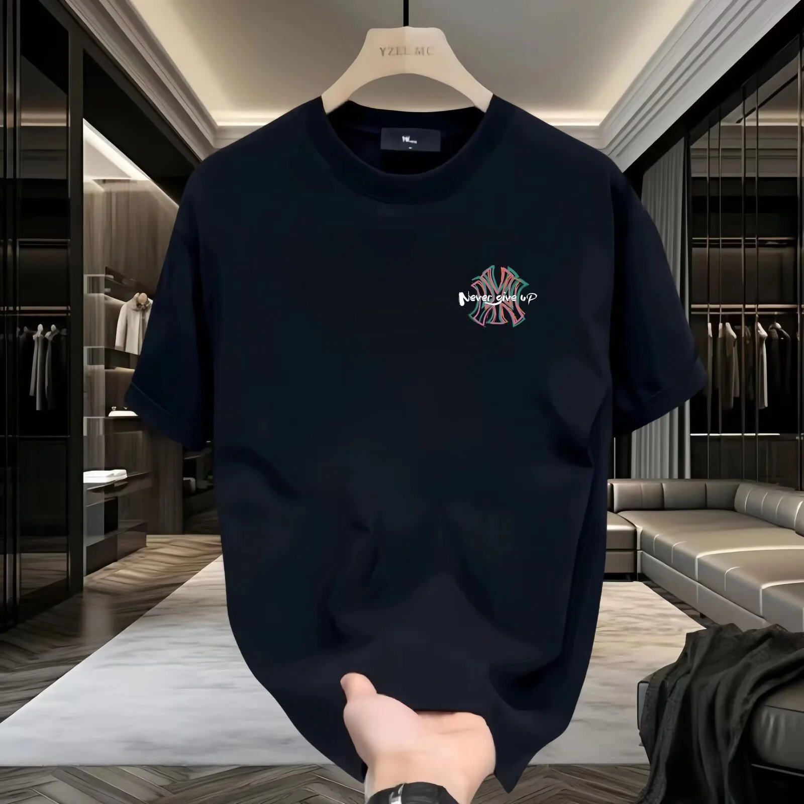 YZEL MC Navy Blue Graphic Print Crewneck T-Shirt