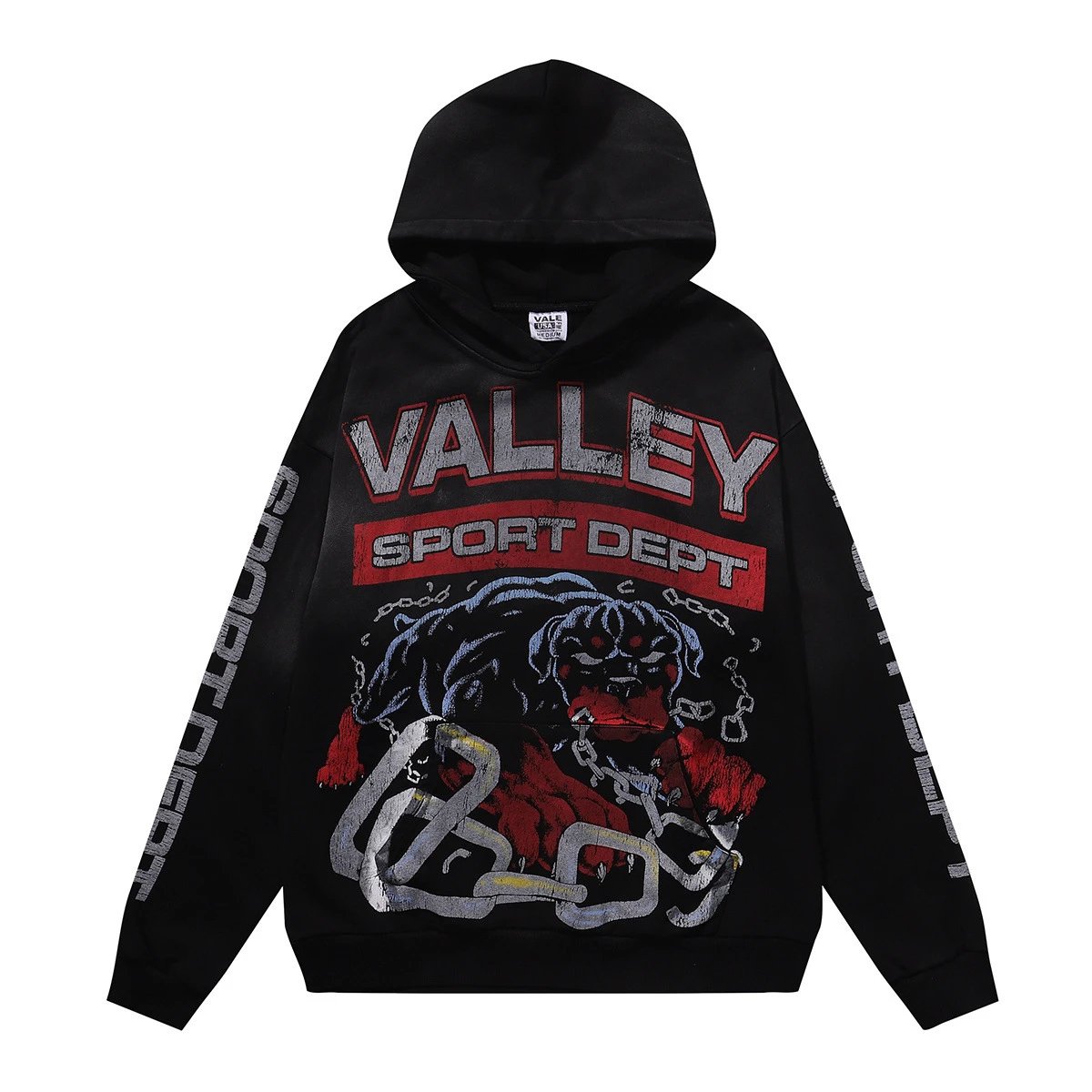 Black Cropped Hooded Sweatshirt With Sleeve Lettering