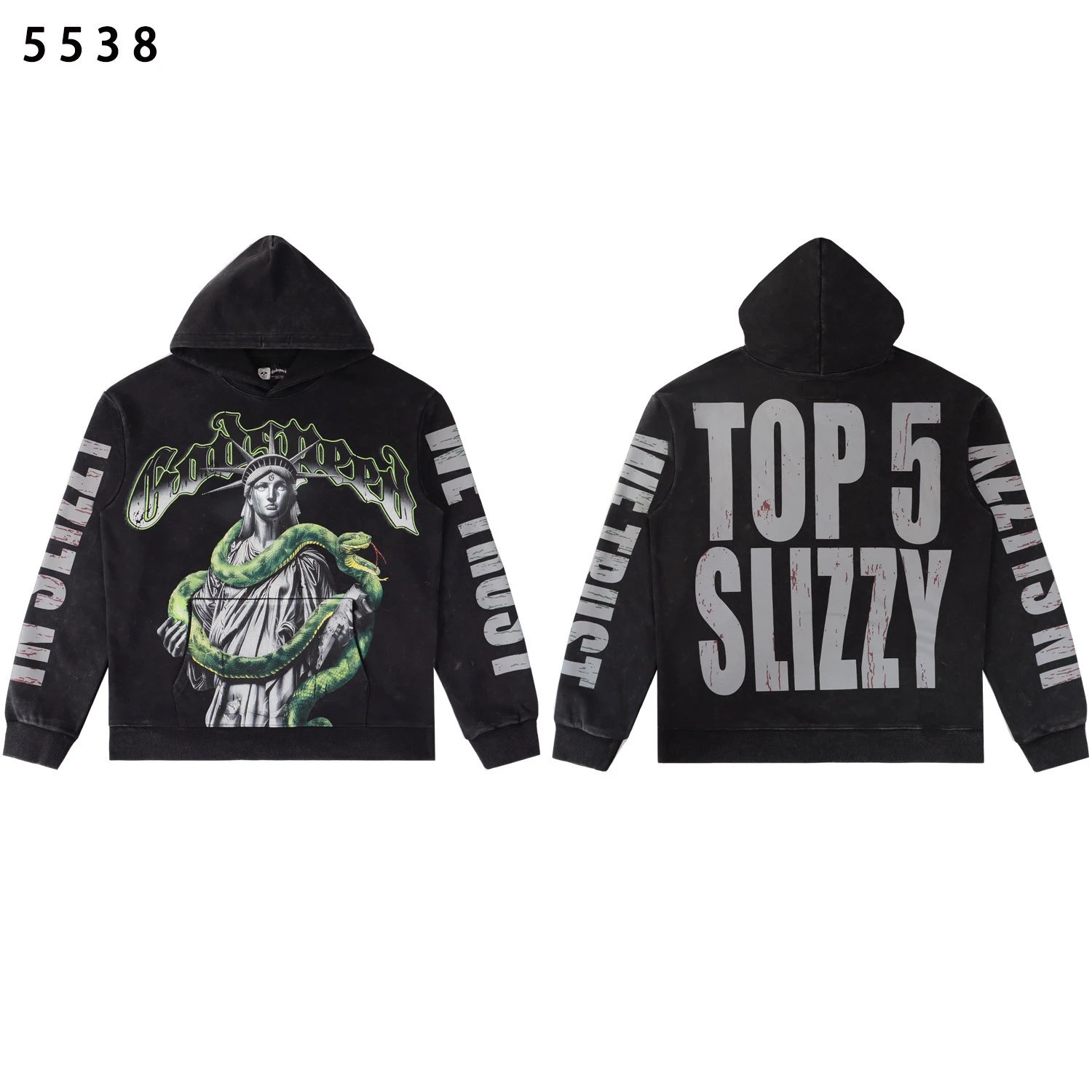 5538 Graphic Print Cream Streetwear Hoodie
