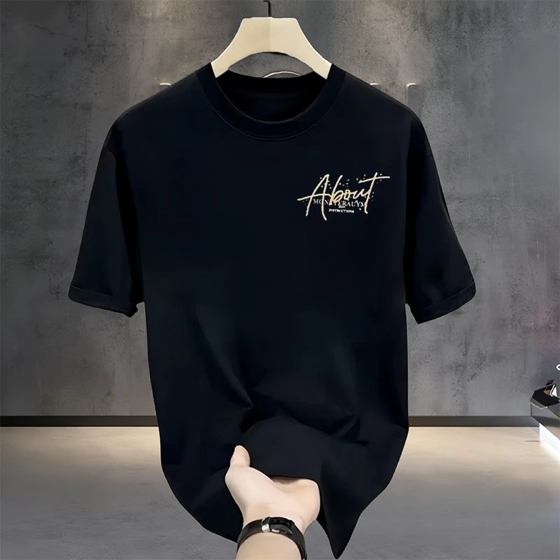 Cotton T-Shirt Navy Blue Script Print Casual