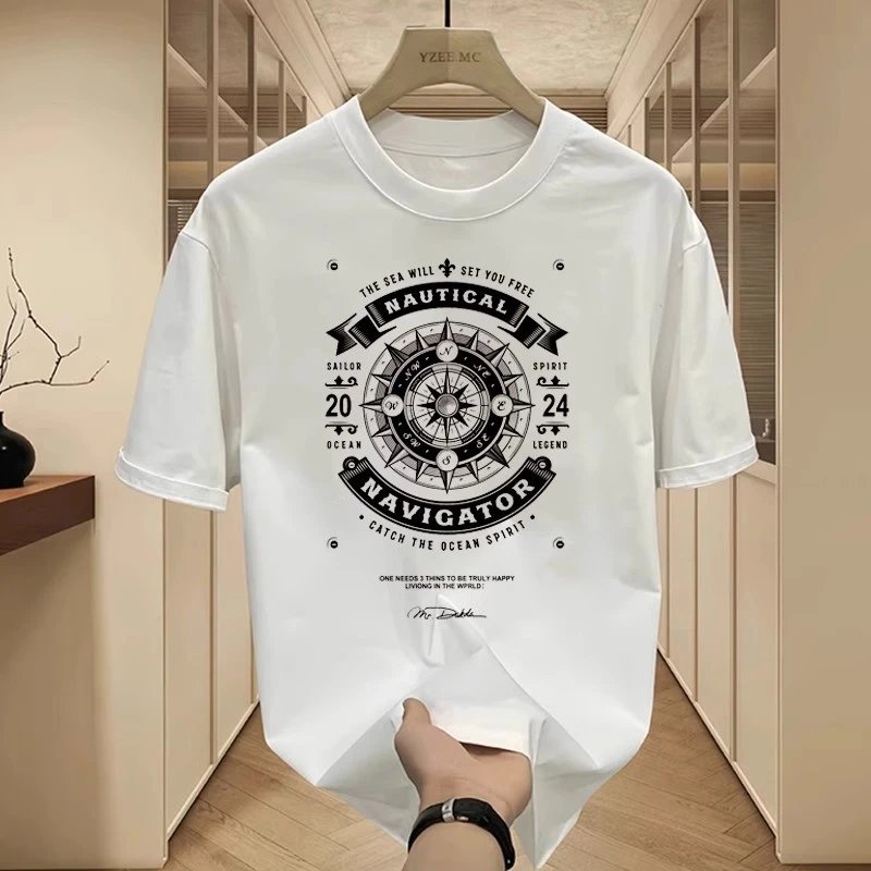 YZEE MC Nautical Navigator White Graphic Print T-Shirt