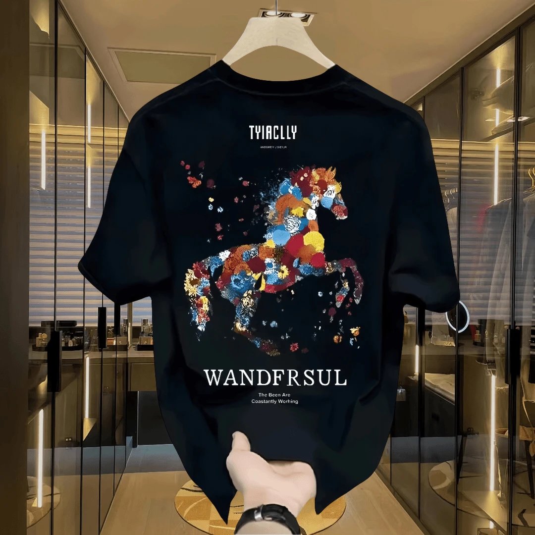 TYIACLLY Wandfrsul Black Graphic Horse Print Oversized T-Shirt
