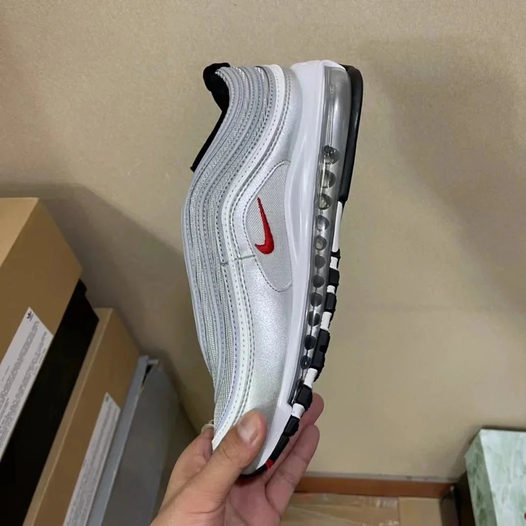 Nike Air Max 97 Silver Metallic Red Casual Sneakers