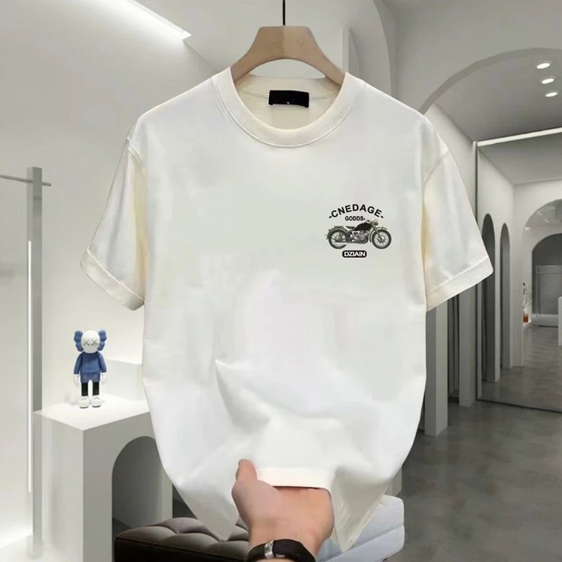CNEDAGE Goods White Motorcycle Graphic T-Shirt