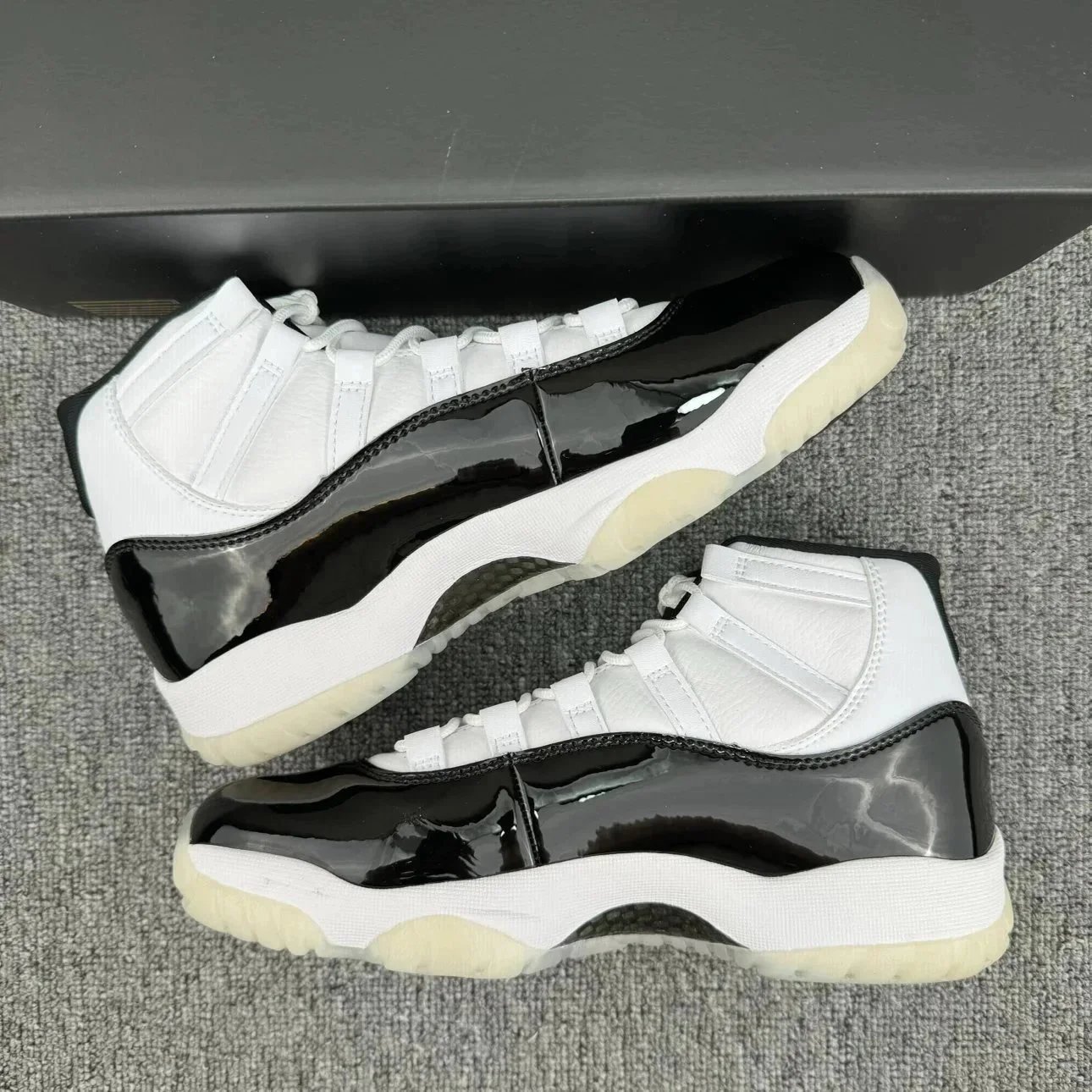 Air Jordan 11 White Grey Elephant Patent Leather Sneakers