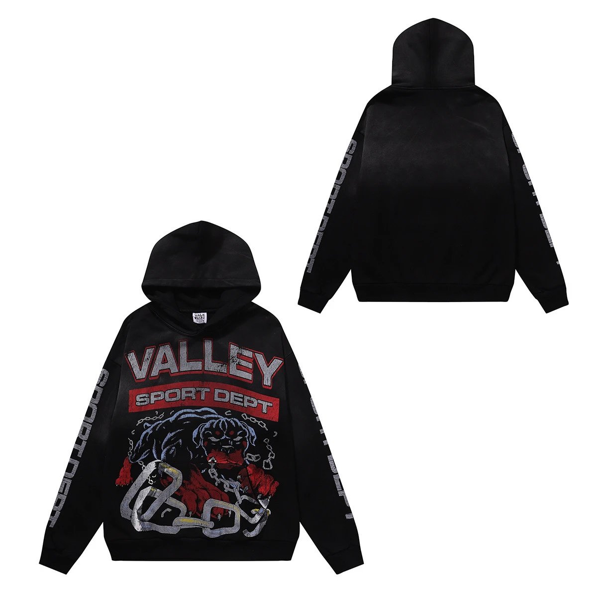 Black Cropped Hooded Sweatshirt With Sleeve Lettering