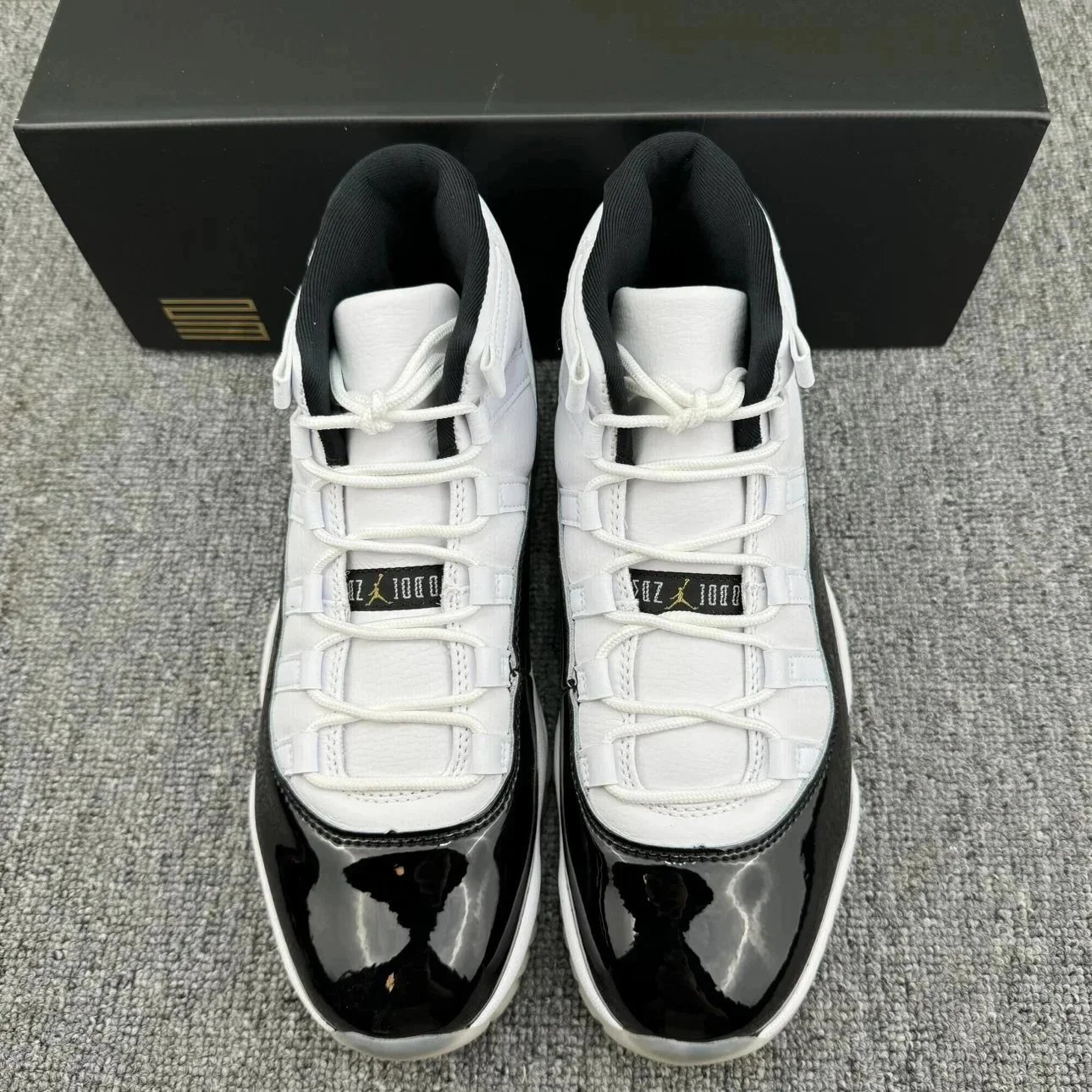 Air Jordan 11 White Grey Elephant Patent Leather Sneakers