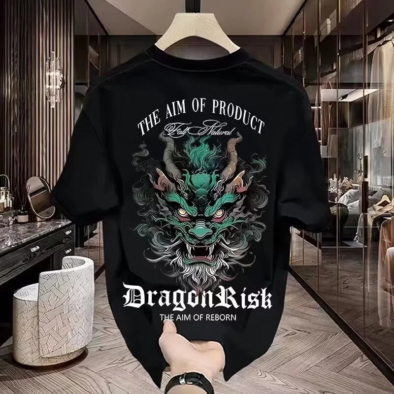 DragonRisk Graphic Print Black Streetwear T-Shirt