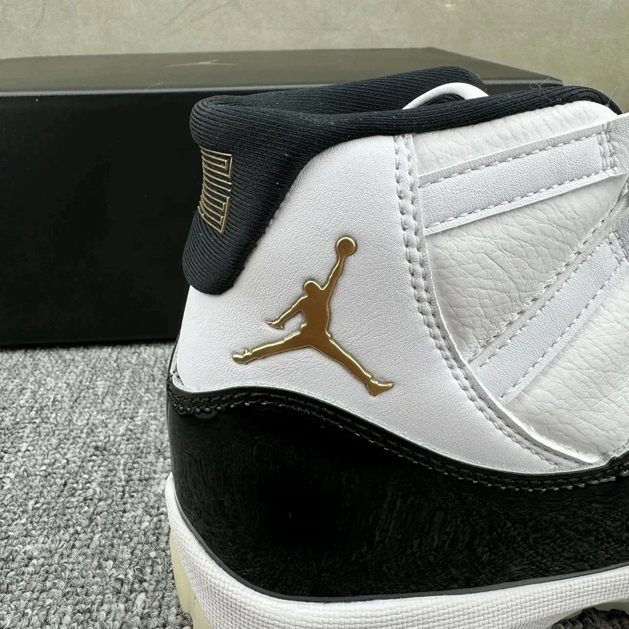 Air Jordan 11 White Grey Elephant Patent Leather Sneakers