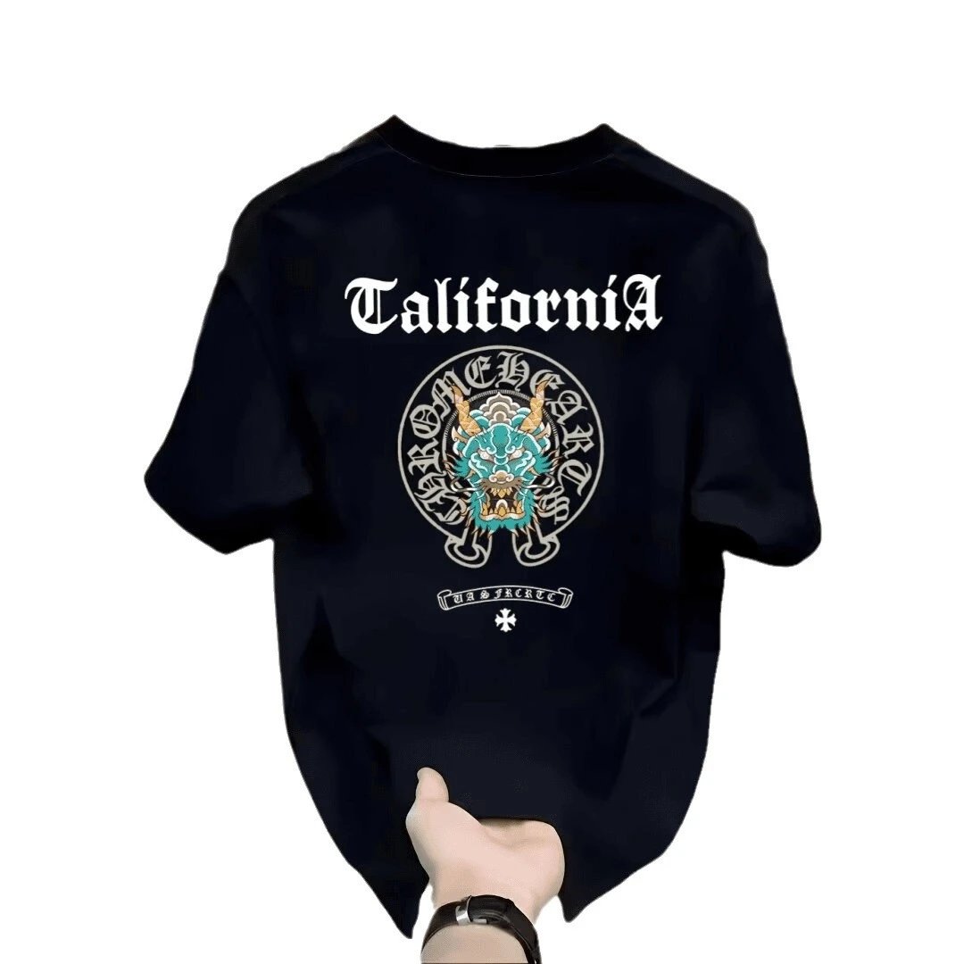 White Graphic Tee California Dragon Print Streetwear