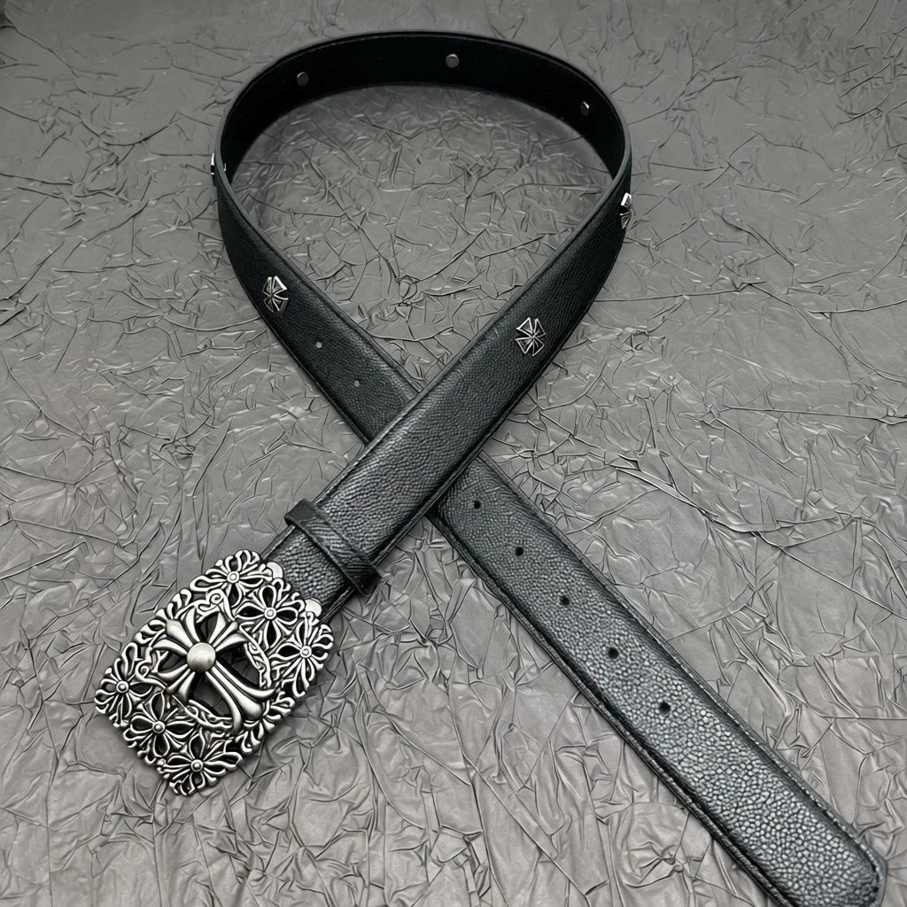 Chrome Hearts Belt Black White Leather Punk Style