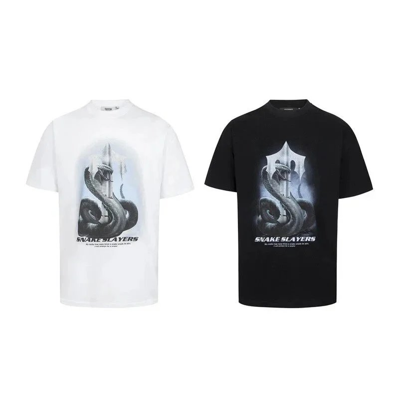 Snake Slayers Graphic Print White Black Streetwear T-Shirt