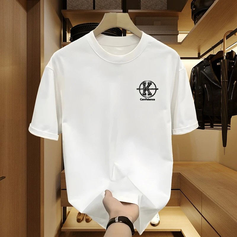 White Cotton T-Shirt With Black Logo Print Casual Style