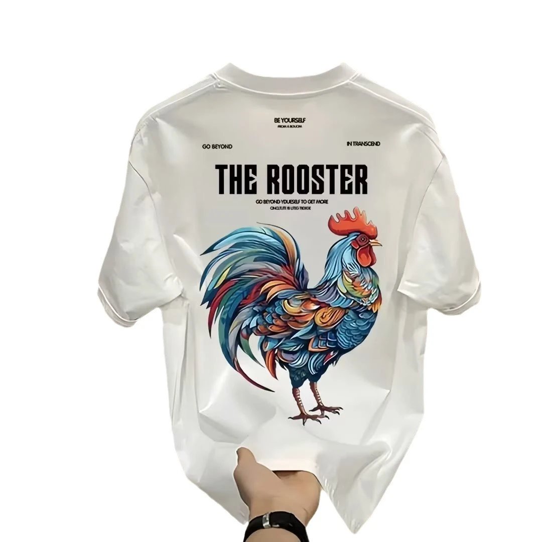 Cotton T-Shirt White Rooster Graphic Casual