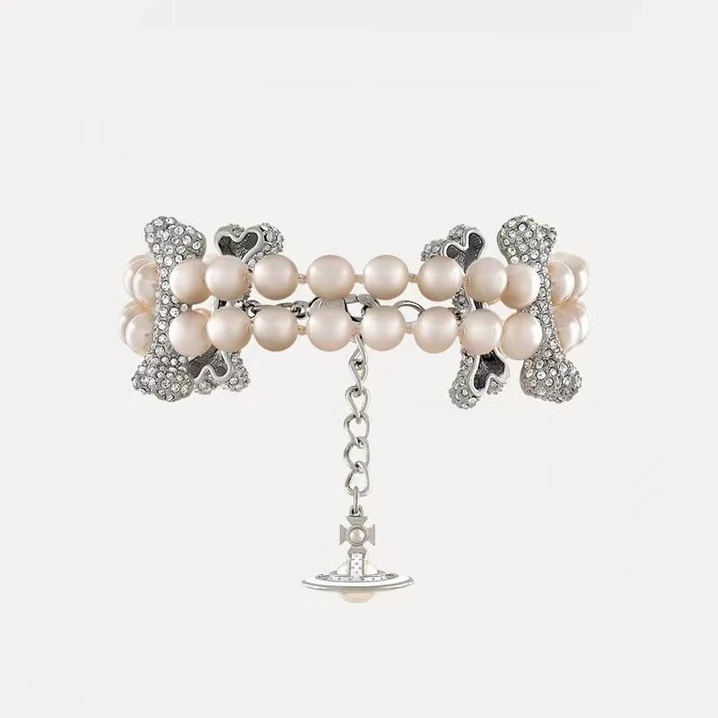 Pearl Bone Charm Bracelet White Elegant Jewelry