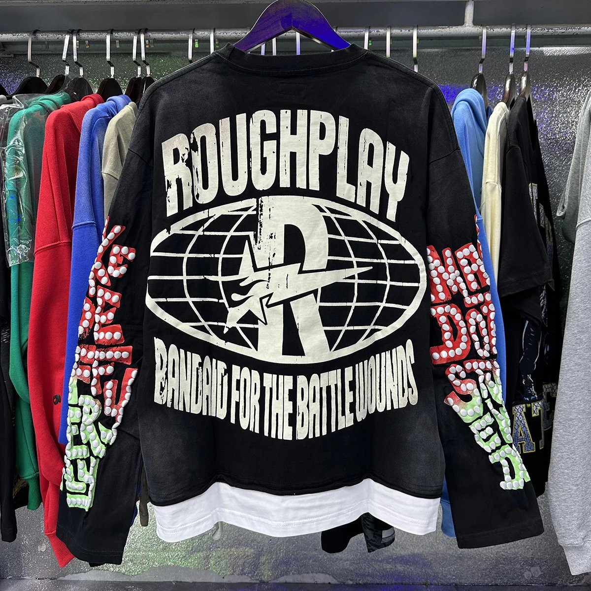 Roughplay Bandaid For The Battle Wounds Black Graphic Oversized Sweatshirt