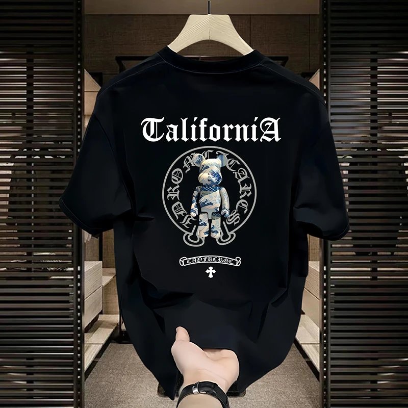 Black Graphic Tee California Bear Print Streetwear T-Shirt