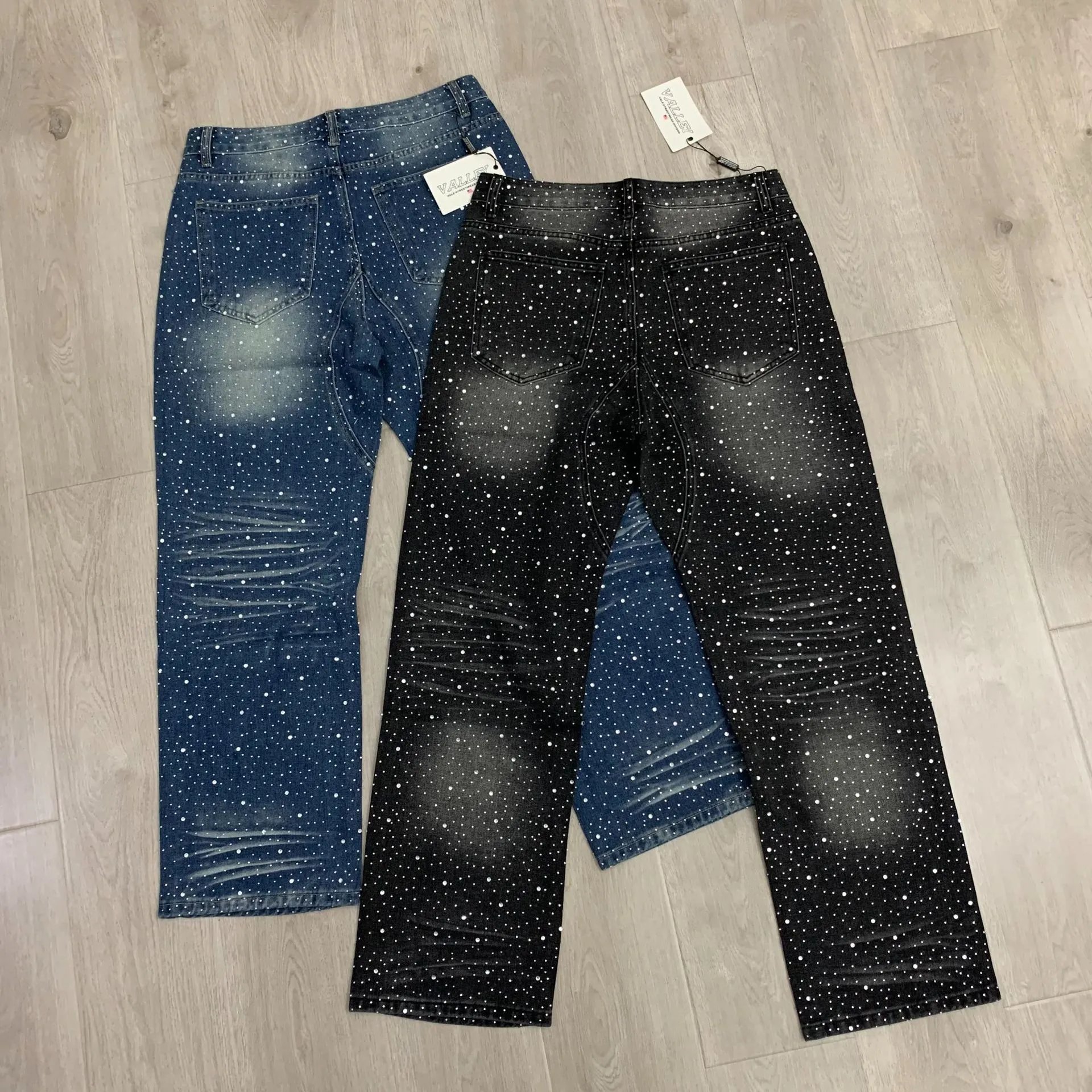 Valley Starry Print Blue Black Distressed Denim Jeans