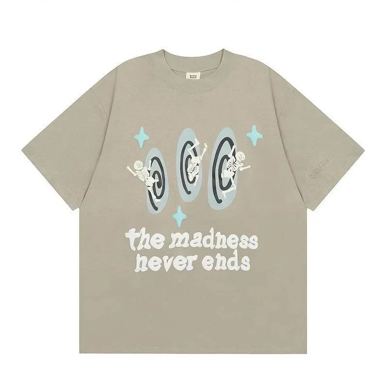 Oversized Graphic Tee Beige Skeleton Print Streetwear