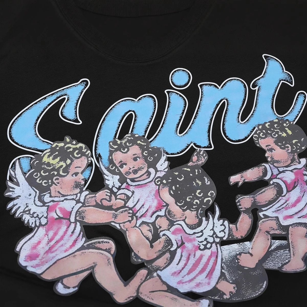 Saint Graphic Print Black Vintage Angel T-Shirt