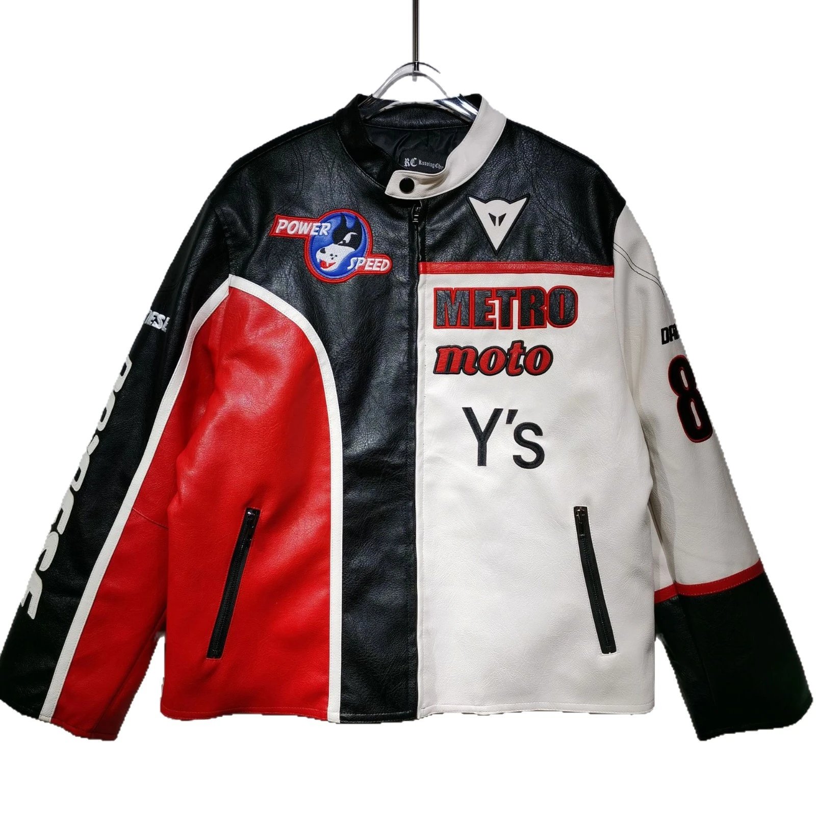 Metro Moto White Red Black Racing Leather Jacket