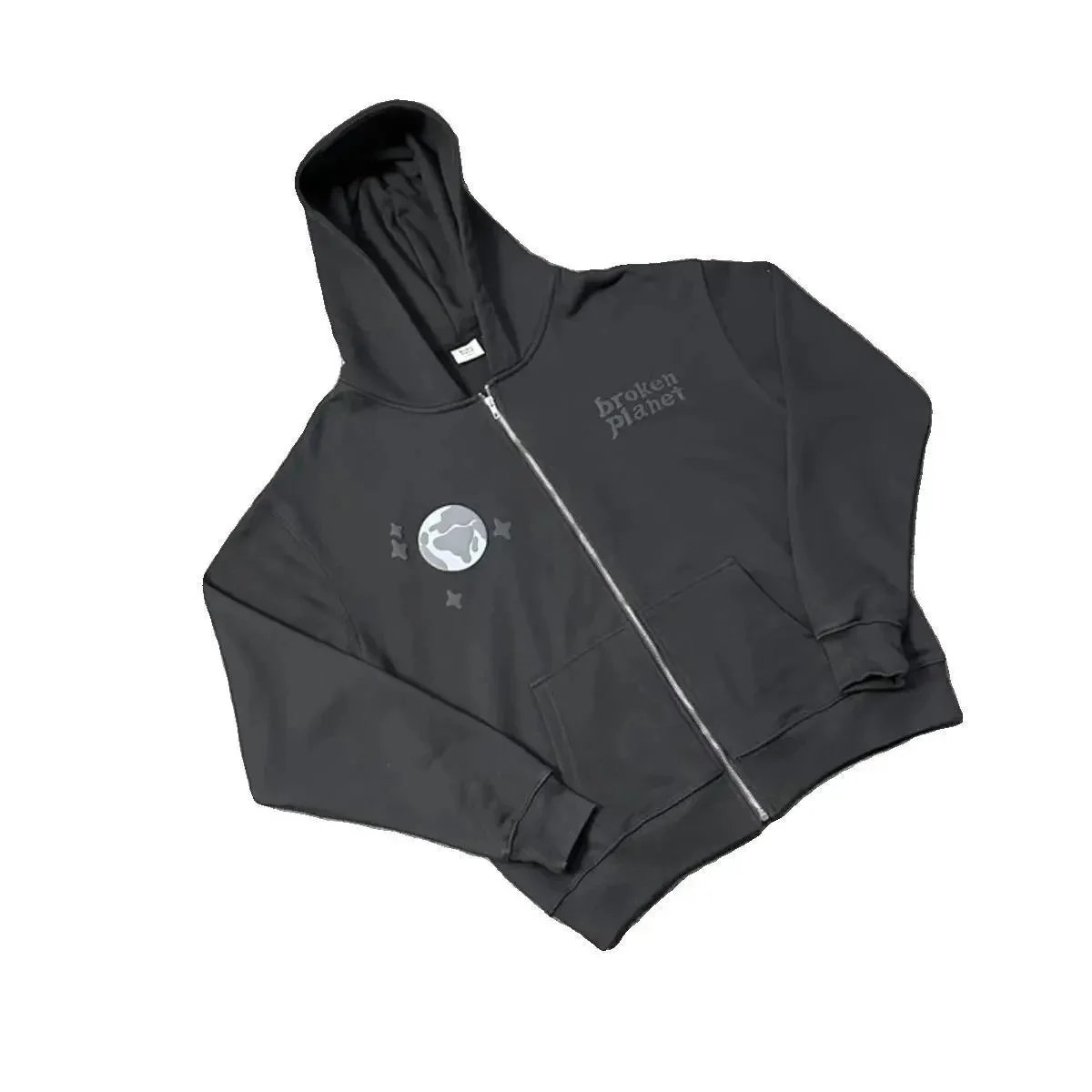 Broken Planet Black Graphic Zip-Up Hoodie