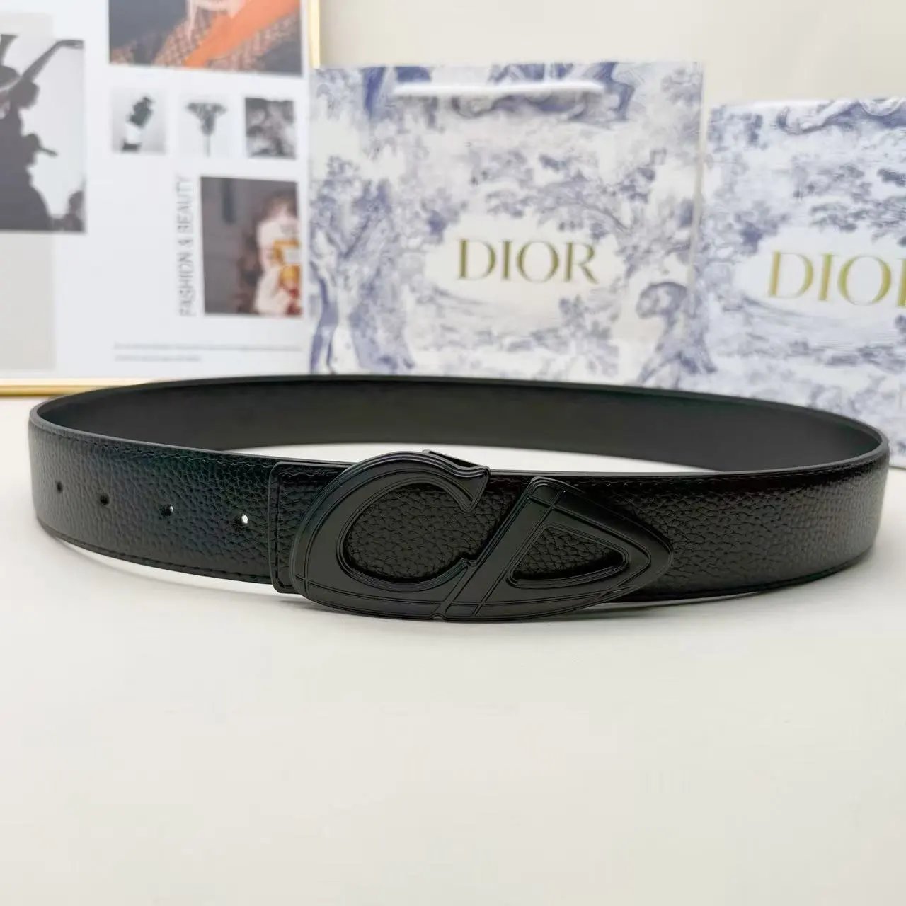 Dior Belts CD Buckle Grained Leather Belt — 3.8 Black lychee buckle