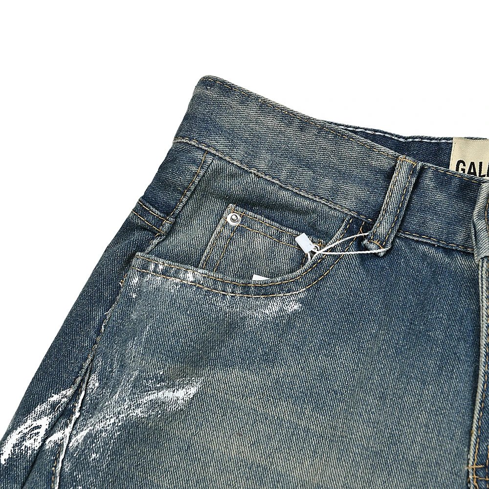 Galliano Denim Shorts Blue Distressed Spray Painted