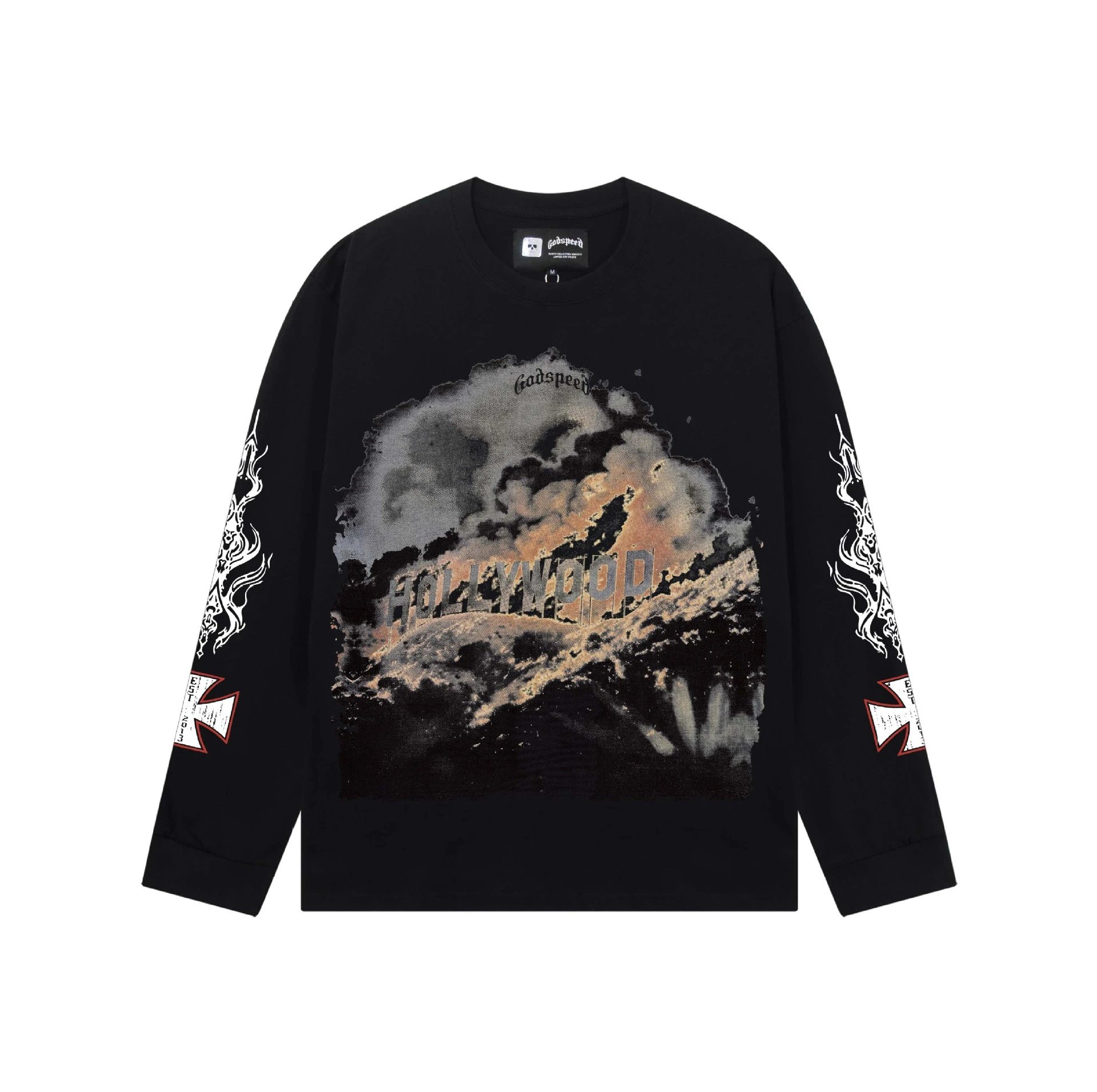 Black Long Sleeve Tee Paisley Graphic Gothic Print