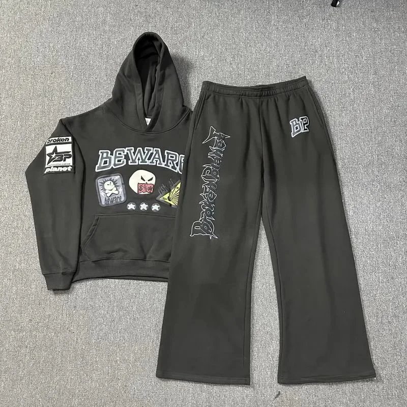 Broken Planet Beware Black Graphic Hoodie And Sweatpants Set