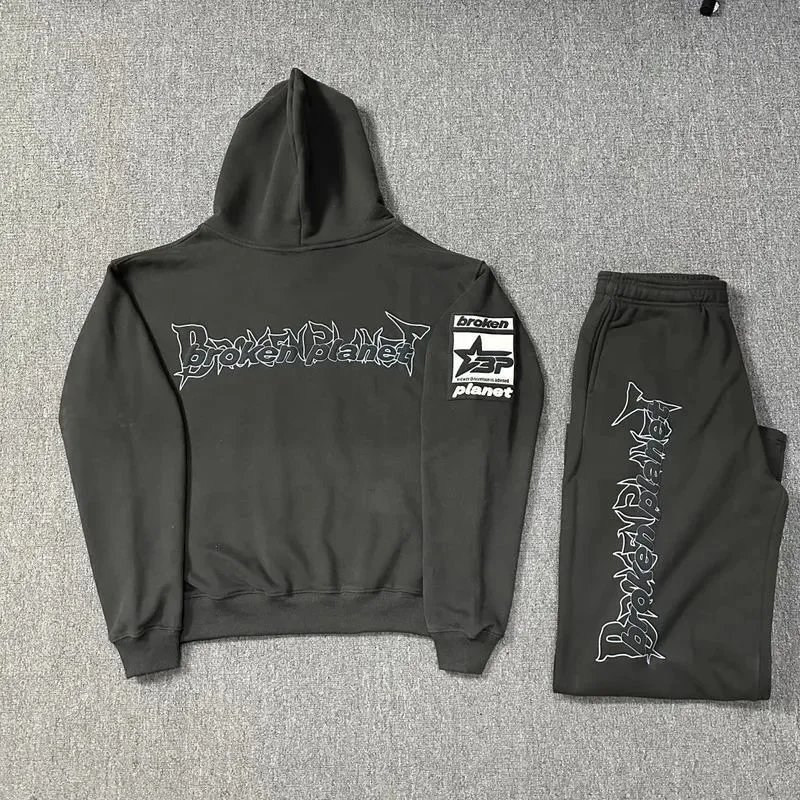 Broken Planet Beware Black Graphic Hoodie And Sweatpants Set