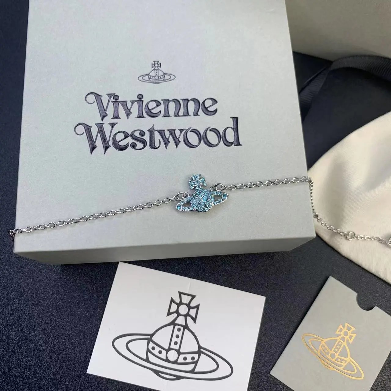 Vivienne Westwood Orb Pink Crystal Chain Bracelet