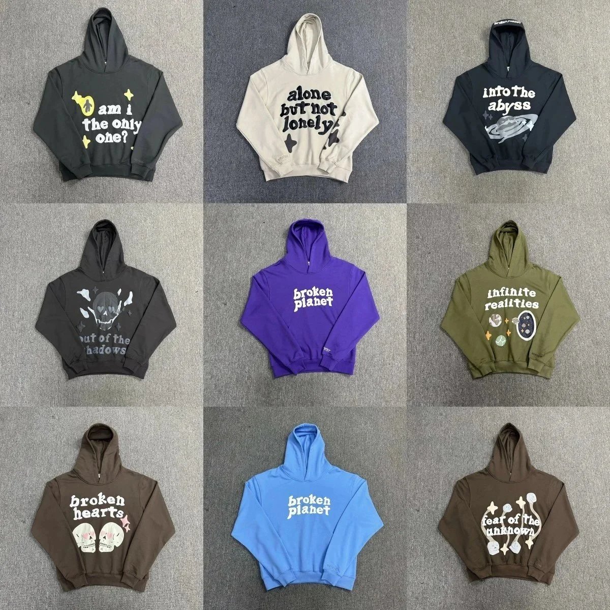 Space Theme Cropped Hoodie Black Brown Beige Yellow Gray Graphic Streetwear