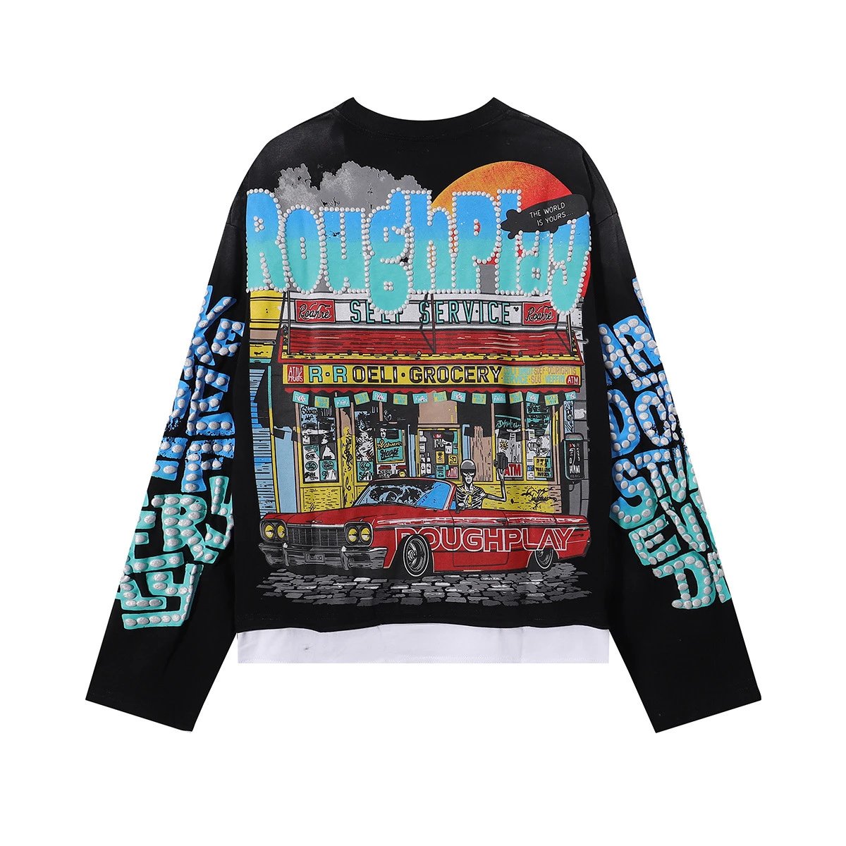 Rough Play Graphic Print Black Oversized Streetwear T-Shirt
