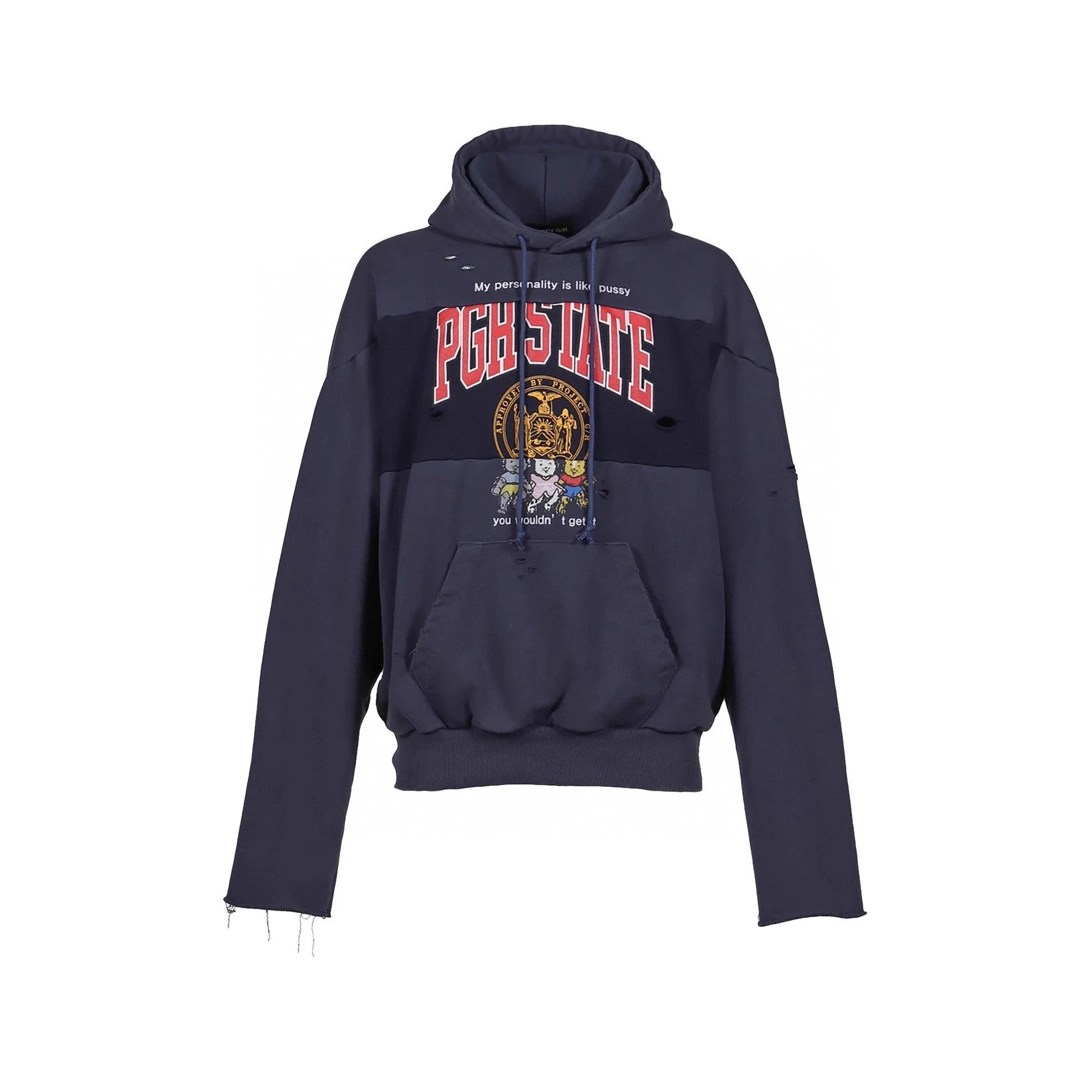 Oversized Graphic Print Beige Distressed Hoodie